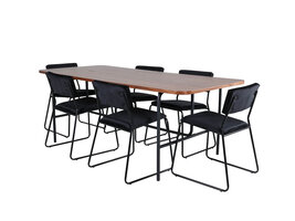 ebuy24 UnoWA eethoek eetkamertafel Okkernoot decor en 6 Kenth eetkamerstal velours zwart.