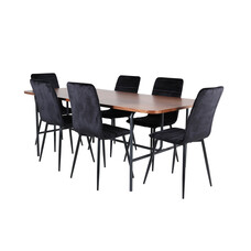 ebuy24 UnoWA eethoek eetkamertafel Okkernoot decor en 6 Windu Lyx eetkamerstal velours zwart.