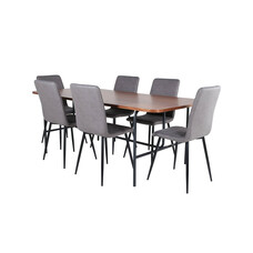 ebuy24 UnoWA eethoek eetkamertafel Okkernoot decor en 6 Windu Lyx eetkamerstal grijs.