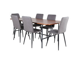 ebuy24 UnoWA eethoek eetkamertafel Okkernoot decor en 6 Windu Lyx eetkamerstal grijs.