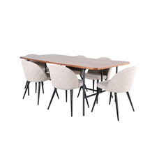 ebuy24 UnoWA eethoek eetkamertafel Okkernoot decor en 6 Velvet Stitches eetkamerstal beige.