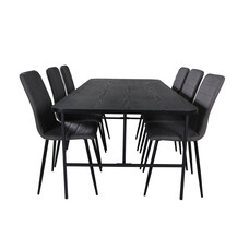 ebuy24 UnoBL eethoek eetkamertafel zwart en 6 Windu Lyx eetkamerstal grijs.