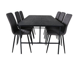 ebuy24 UnoBL eethoek eetkamertafel zwart en 6 Windu Lyx eetkamerstal grijs.