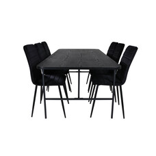 ebuy24 UnoBL eethoek eetkamertafel zwart en 6 Windu Lyx eetkamerstal velours zwart.