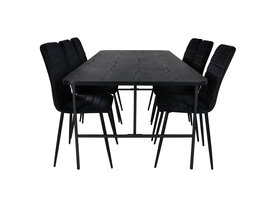 ebuy24 UnoBL eethoek eetkamertafel zwart en 6 Windu Lyx eetkamerstal velours zwart.