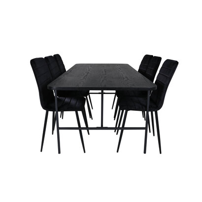 ebuy24 UnoBL eethoek eetkamertafel zwart en 6 Windu Lyx eetkamerstal velours zwart.