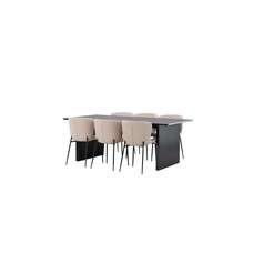 ebuy24 Vail eethoek tafel zwart en 6 Modesto stoelen beige.