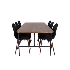 ebuy24 UnoWA eethoek eetkamertafel Okkernoot decor en 6 Polar eetkamerstal zwart.