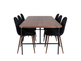 ebuy24 UnoWA eethoek eetkamertafel Okkernoot decor en 6 Polar eetkamerstal zwart.