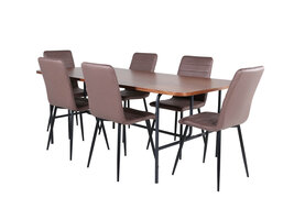 ebuy24 UnoWA eethoek eetkamertafel Okkernoot decor en 6 Windu Lyx eetkamerstal bruin.