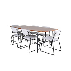 ebuy24 UnoWA eethoek eetkamertafel Okkernoot decor en 6 Kenth eetkamerstal velours grijs.