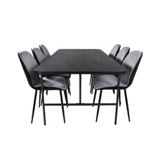 ebuy24 UnoBL eethoek eetkamertafel zwart en 6 Emma eetkamerstal velours grijs,zwart.