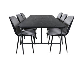 ebuy24 UnoBL eethoek eetkamertafel zwart en 6 Emma eetkamerstal velours grijs,zwart.