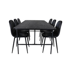 ebuy24 UnoBL eethoek eetkamertafel zwart en 6 Polar eetkamerstal PU kunstleer zwart PU kunstleer.