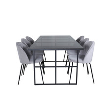 ebuy24 Leif eethoek eetkamertafel rokerig glas en 6 Wrinkles eetkamerstal grijs.