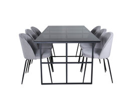 ebuy24 Leif eethoek eetkamertafel rokerig glas en 6 Wrinkles eetkamerstal grijs.