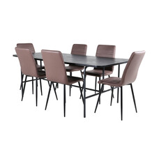 ebuy24 UnoBL eethoek eetkamertafel zwart en 6 Windu Lyx eetkamerstal bruin.