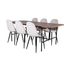 ebuy24 UnoWA eethoek eetkamertafel Okkernoot decor en 6 Polar eetkamerstal velours beige.