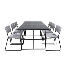 ebuy24 Leif eethoek eetkamertafel rokerig glas en 6 Kenth eetkamerstal velours grijs.