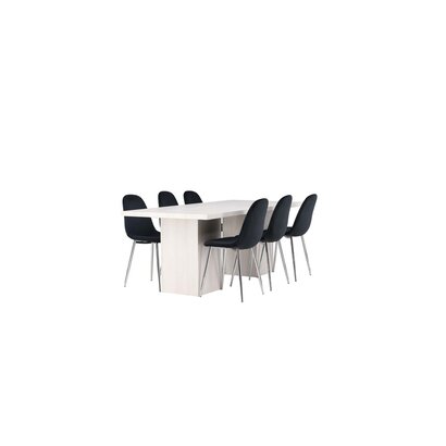 ebuy24 Olga eethoek tafel wit en 6 Polar stoelen zwart.