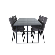 ebuy24 Leif eethoek eetkamertafel rokerig glas en 6 Windu Lyx eetkamerstal grijs.