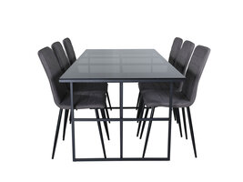 ebuy24 Leif eethoek eetkamertafel rokerig glas en 6 Windu Lyx eetkamerstal grijs.