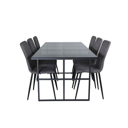 ebuy24 Leif eethoek eetkamertafel rokerig glas en 6 Windu Lyx eetkamerstal grijs.