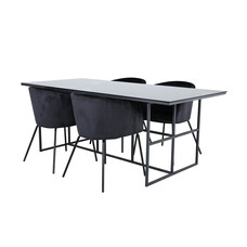 ebuy24 Leif eethoek eetkamertafel rokerig glas en 4 Berit eetkamerstal velours zwart.