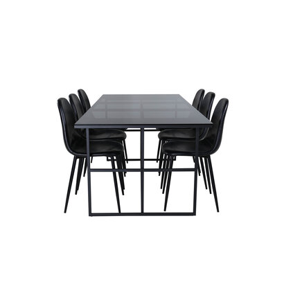 ebuy24 Leif eethoek eetkamertafel rokerig glas en 6 Polar eetkamerstal PU kunstleer zwart PU kunstleer.