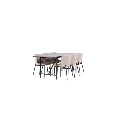 ebuy24 Astrid eethoek tafel zwart en 6 Modesto stoelen beige.