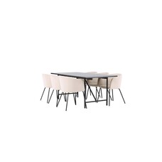 ebuy24 Astrid eethoek tafel zwart en 6 berit stoelen beige.