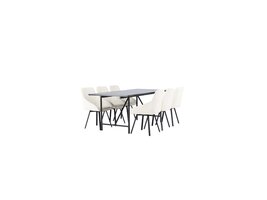 ebuy24 Astrid eethoek tafel zwart en 6 Rosie stoelen beige.