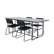 ebuy24 Leif eethoek eetkamertafel rokerig glas en 4 Kenth eetkamerstal PU kunstleer zwart.