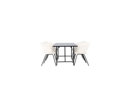 ebuy24 Astrid eethoek tafel zwart en 6 Day stoelen offwhite.