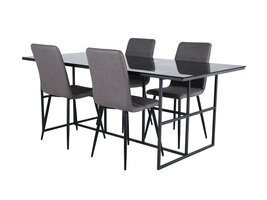 ebuy24 Leif eethoek eetkamertafel rokerig glas en 4 Windu Lyx eetkamerstal grijs.