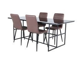 ebuy24 Leif eethoek eetkamertafel rokerig glas en 4 Windu Lyx eetkamerstal bruin.