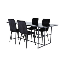 ebuy24 Leif eethoek eetkamertafel rokerig glas en 4 Windu Lyx eetkamerstal velours zwart.