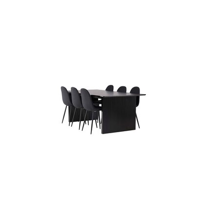 ebuy24 Vail eethoek tafel zwart en 6 Polar stoelen zwart.