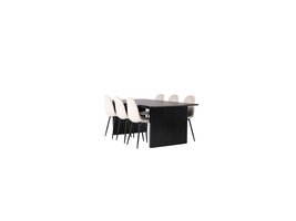 ebuy24 Vail eethoek tafel zwart en 6 Polar stoelen beige.