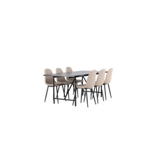 ebuy24 Astrid eethoek tafel zwart en 6 Polar stoelen beige.