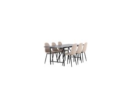 ebuy24 Astrid eethoek tafel zwart en 6 Polar stoelen beige.