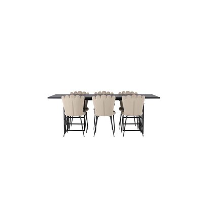 ebuy24 Ystad eethoek tafel zwart en 6 Limhamn stoelen beige.