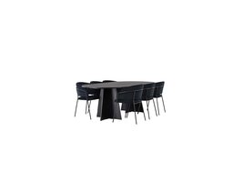 ebuy24 Bootcut eethoek tafel zwart en 6 Selma stoelen zwart.