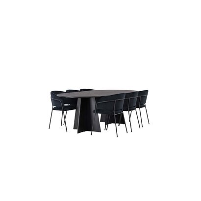 ebuy24 Bootcut eethoek tafel zwart en 6 Selma stoelen zwart.