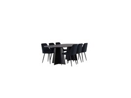ebuy24 Bootcut eethoek tafel zwart en 6 Night stoelen zwart.