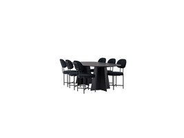 ebuy24 Bootcut eethoek tafel zwart en 6 Stella stoelen zwart.