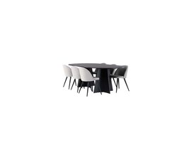 ebuy24 Bootcut eethoek tafel zwart en 6 Velvet stoelen grijs.