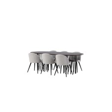 ebuy24 Stone eethoek tafel mokka en 6 Velvet stoelen grijs.