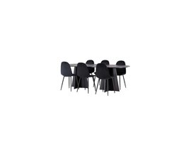 ebuy24 Bootcut eethoek tafel zwart en 6 Polar stoelen zwart.