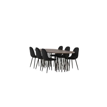 ebuy24 Stone eethoek tafel mokka en 6 Polar stoelen zwart.